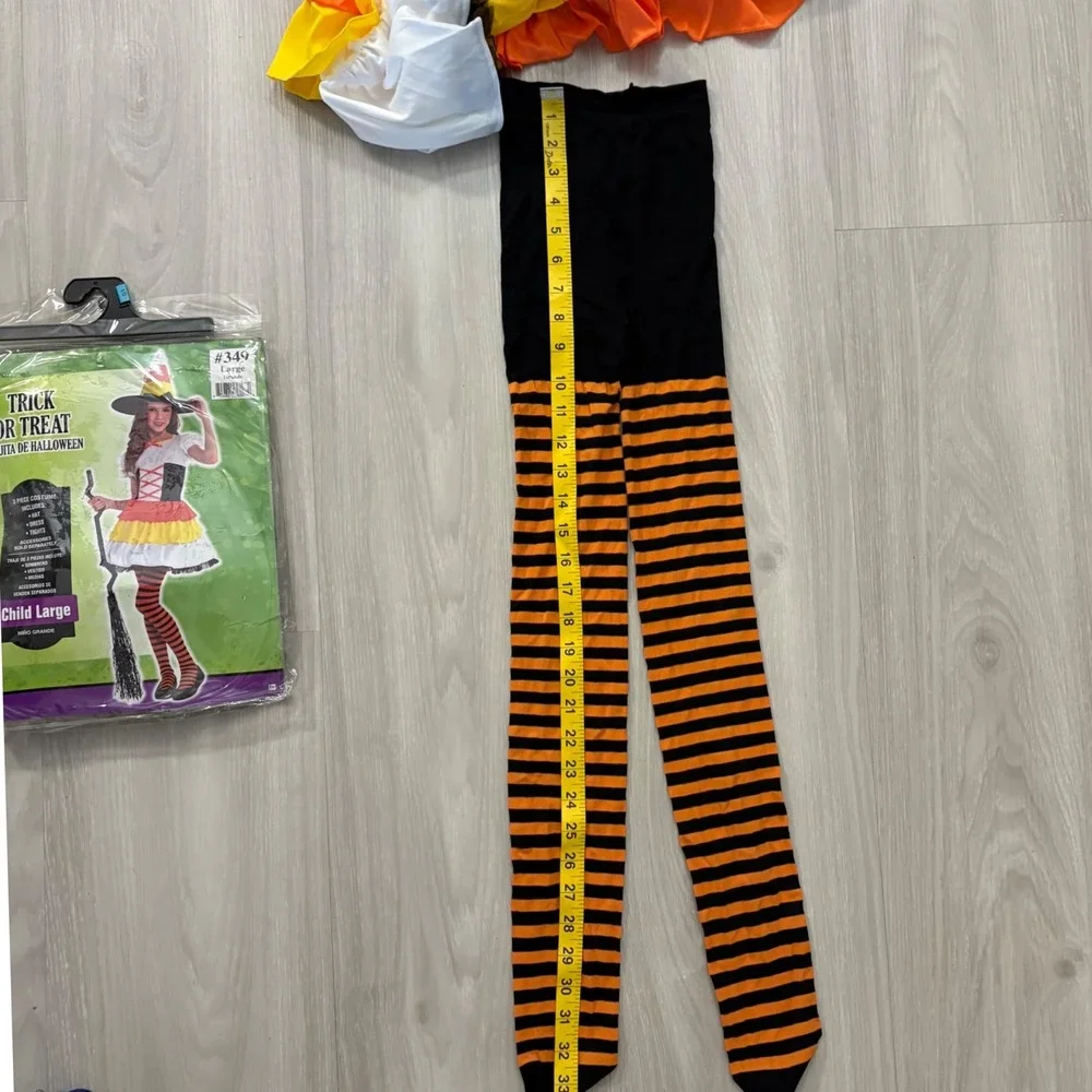 Trick or Treat Brujita Halloween Girl Costume Witch Dress Hat Tights Size Large